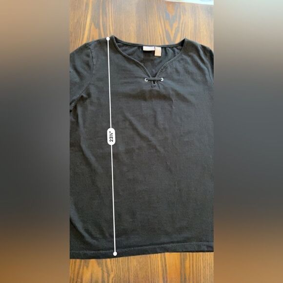 Chicos Black Short-Sleeve Tee grommet lace up‎ top size 2 women’s - Picture 11 of 12